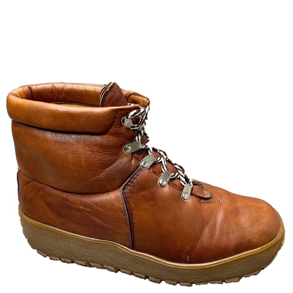 Vtg 1970s-80s LA MONDIALE Women’s Puffy Leather Winter Boots Brown ITALY Sz 11